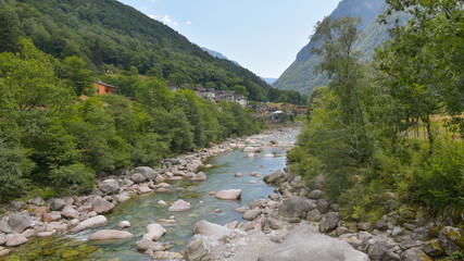 Il fiume in estate in zona di montagna nel mese di luglio