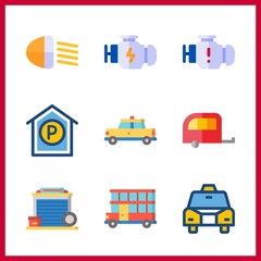 9 car icon. Vector illustration car set. double decker and parking icons for car works