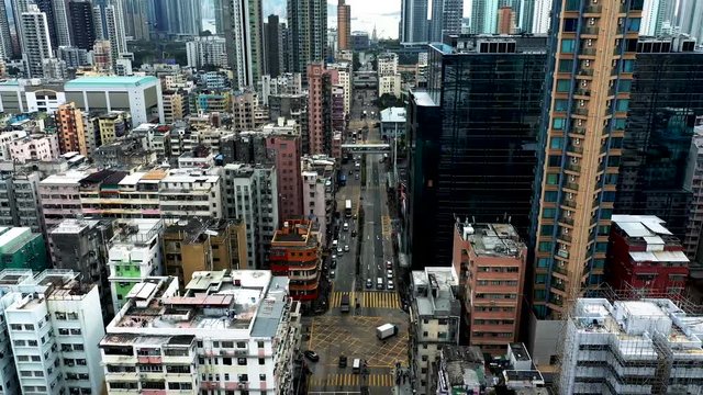 Aerial view of crowded buildings in  Sham Shui Po District, Hong Kong