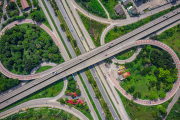 ring bridge connecting the city and freeway motorway expressway with bypass over aerial top view