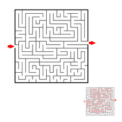 Square black labyrinth on white background. Children maze. Game for kids. Children puzzle. Help find a way out.