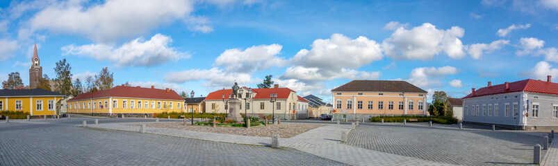 Fototapeta na wymiar Main square of Raahe old town in summer time