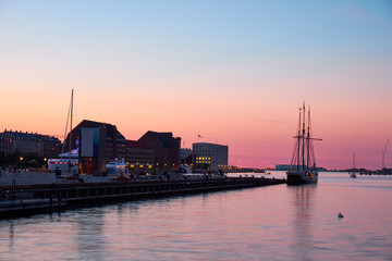 Beautiful view of the coast in Copenhagen at night