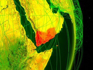 Yemen on digital planet Earth with network. Concept of connectivity, travel and communication.