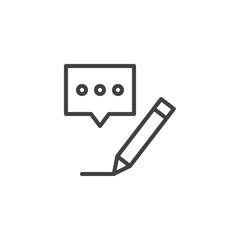 Copywriting outline icon. linear style sign for mobile concept and web design. Message speech bubble and pen simple line vector icon. Symbol, logo illustration. Pixel perfect vector graphics