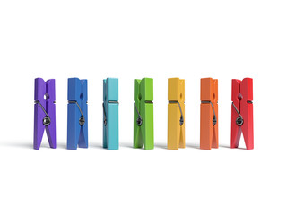 Clothespins with colors of rainbow. Concept of the fight for gay rights. 3d illustration