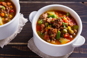 Delicious hamburger soup with vegetables