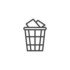 Trash can with paper outline icon. linear style sign for mobile concept and web design. trash bin garbage simple line vector icon. Symbol, logo illustration. Pixel perfect vector graphics