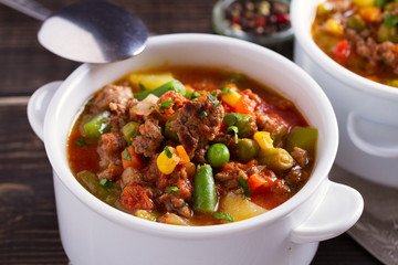 Delicious hamburger soup with vegetables