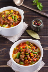 Delicious hamburger soup with vegetables