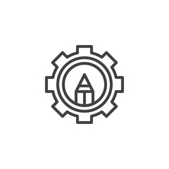 Pencil inside gear outline icon. linear style sign for mobile concept and web design. Cog Settings simple line vector icon. Symbol, logo illustration. Pixel perfect vector graphics