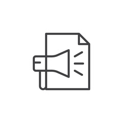 Bullhorn and paper sheet outline icon. linear style sign for mobile concept and web design. Copywriting simple line vector icon. Symbol, logo illustration. Pixel perfect vector graphics