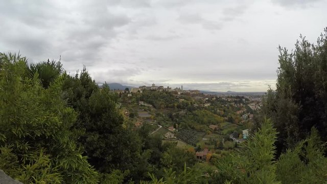Bergamo old town city scape in a cloudy day - italian travel destinations - time lapse