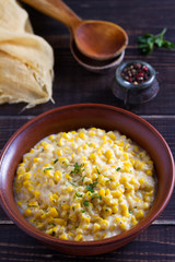 Sweet and creamy skillet corn. Homemade corn dish