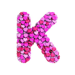 Valentine letter K - Uppercase 3d pink hearts font - Love, passion or wedding concept