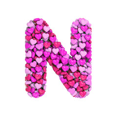 Valentine letter N - Capital 3d pink hearts font - Love, passion or wedding concept