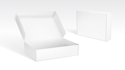 Realistic Open And Closed Blank Packaging Boxes