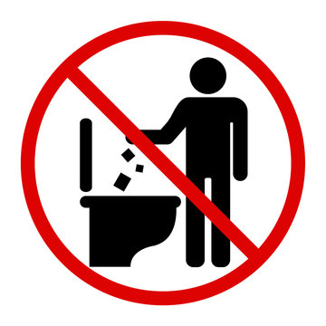 Do not litter in toilet icon. Keep clean sign. 