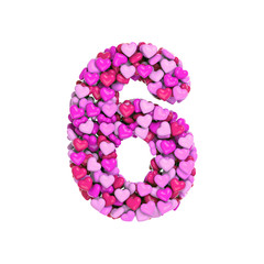 Valentine number 6 -  3d pink hearts digit - Love, passion or wedding concept