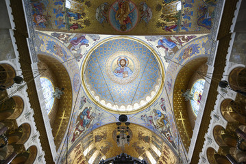 Сeiling vailts with mosaic and frescoes in Kronstadt Naval Cathedral