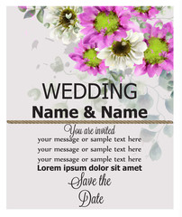 Wedding invitation spring flowers background watercolor Vector. Beautiful vintage pastel colors floral decor banners