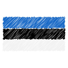 Hand Drawn National Flag Of Estonia Isolated On A White Background. Vector Sketch Style Illustration. Unique Pattern Design For Brochures, Printed Materials, Logos, Independence Day