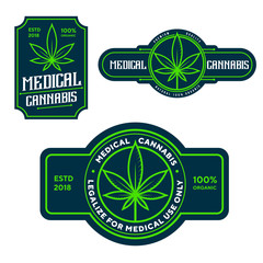 cannabis medical set logo green emblems isolated white background