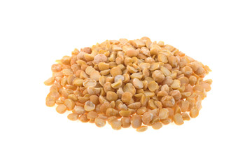 Yellow lentils isolated on white background