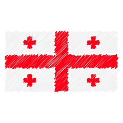 Hand Drawn National Flag Of Georgia Isolated On A White Background. Vector Sketch Style Illustration. Unique Pattern Design For Brochures, Printed Materials, Logos, Independence Day