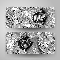 Cartoon cute vector hand drawn doodles Artist corporate identity