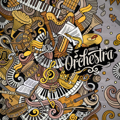 Cartoon vector doodles Classic music frame. Bright colors musical border