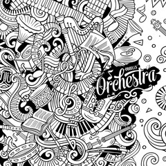 Cartoon vector doodles Classic music frame.Line art musical border