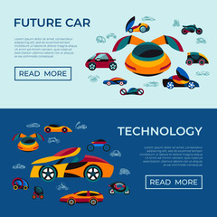 Digital vector future car simple icons