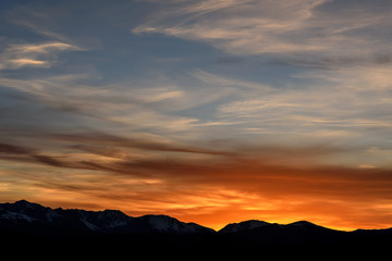 sky clouds mountains sunset fiery