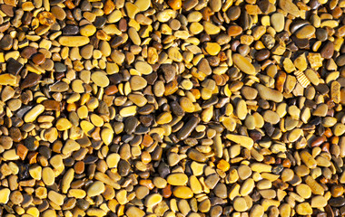 Small yellow stones on the road surface as background