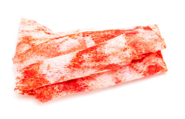 Napkin in red blood on white background