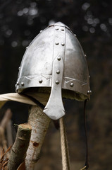 A Norman style medieval helmet.