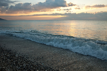 Sunset on the sea coast of the mediterranean sea