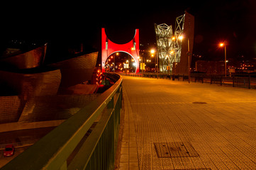 Spain. Bilbao. Basque Country. 07.31.2018. Night cityscape La Salve Bridge of Bilbao