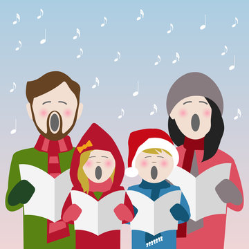 family singing christmas carols