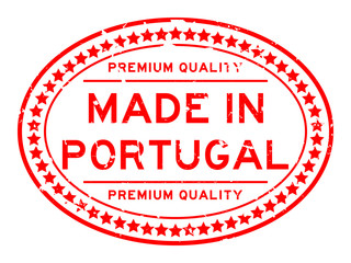 Grunge red premium quality made in Portugal oval rubber seal stamp on white background