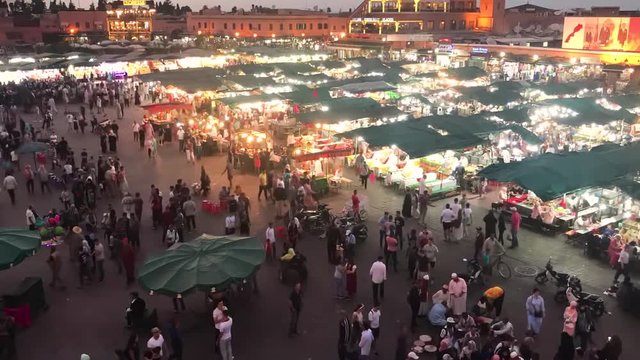 Timelapse footage of Jemaa el-Fnaa Square at night