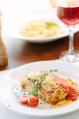 Traditional italian lasagne in italian restaurant.