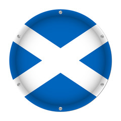 Obraz premium round metallic flag of Scotland with screws
