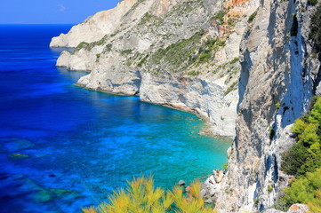 Scenic West Coast of Zakynthos or Zante island, Ionian Sea, Greece.