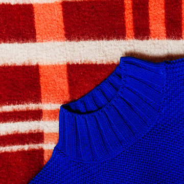 Blue Knitted Sweater. View From Above