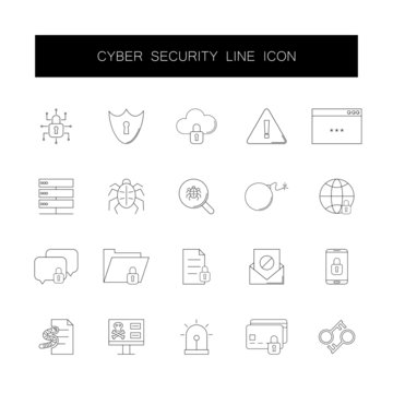 Line icons set. Cyber security pack. Vector illustration	