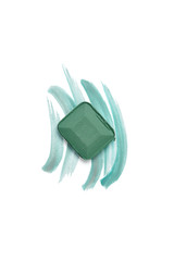top view of eyeshadow of green color with strokes on white background