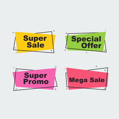 Collection of Sale Discount Styled Banners, ribbon, Emblems, Labels, Tags, ribbon. Flat design.