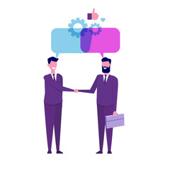 Businessmen discuss social network, news, chat, dialogue speech bubbles. Vector illustration.